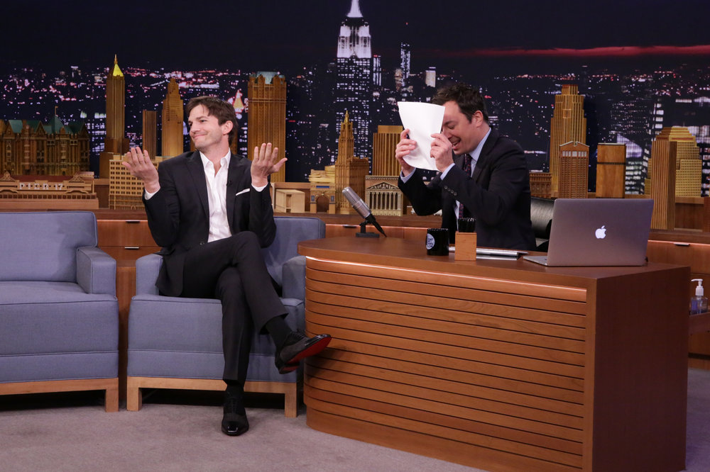 THE TONIGHT SHOW STARRING JIMMY FALLON -- Episode 0548 -- Pictured: (l-r) Actor Ashton Kutcher during an interview with host Jimmy Fallon on October 5, 2016 -- (Photo by: Andrew Lipovsky/NBC)